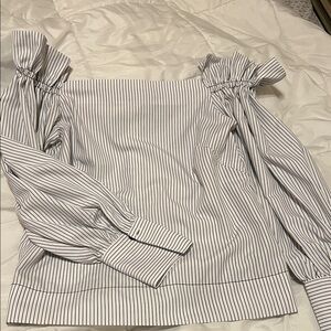 Lea & Viola Black and White Striped Off-Shoulder Blouse